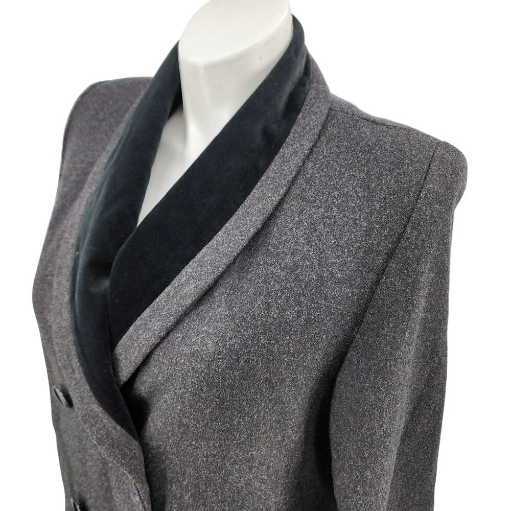 Vintage J+D Petite Wool Coat W/ Velvet Lapel & Cuffs Gray Made In Usa Size 12